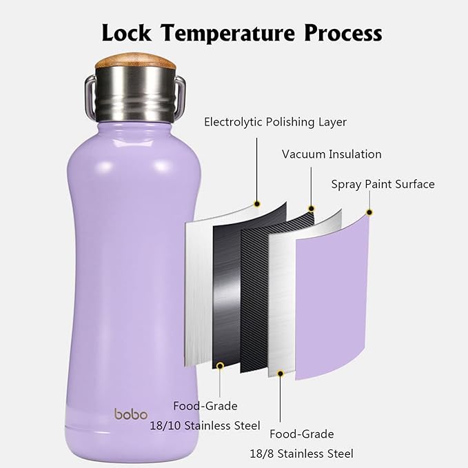 YOHKOH Mini Insulated Water Bottle With Bamboo Lid - 11.8oz Small Vacuum Insulated Water Bottle for Women Kids, 12 Hrs Hot & 24 Hrs Cold Stainless Steel Thermos Leak-Proof BPA-Free (11.8oz,Violets)