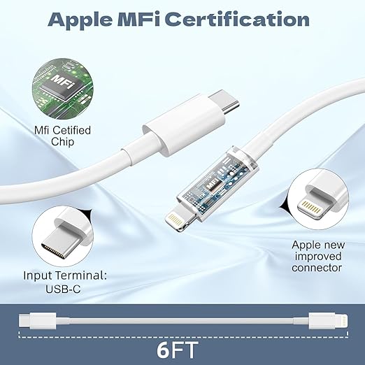 Car Apple Carplay Cable，USB C to Lightning Cable 6FT Compatible with 14 13 12 11 Pro Max XR XS X Charger Cord，Car Charging Cord