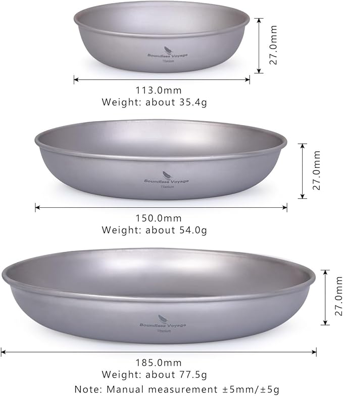 iBasingo 3 Pieces Titanium Plates Set Camping Metal Durable Cooking Pan Dishes Plates Saucer Ultra-light for Outdoor Camping Tableware Cookware Mess Kit with Carry Mesh Bag Ti1104T