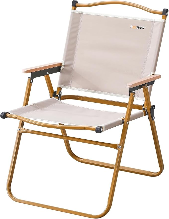 BOOSDEN Camp Chair, Portable Outdoor Wide Folding Camping Chairs, Ultralight Beach Chair with Wooden Handle for Picnic Lawn Leisure Park Travel Hiking Fishing, Foldable Chairs Support 330Lbs