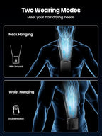 Warmco Portable Waist Fan,10000mAh Rechargeable Clip On Belt Fan with LED Light, 4 Speeds & 16000RPM Strong Airflow Wearable Neck for Camping, Outdoor, Hiking