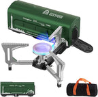 Portable Butane Gas Camping Stove - 7500 BTU Compact Folding Design with Carry Bag for Backpacking, RV Trips, Picnic & Outdoor Indoor Cooking, Green