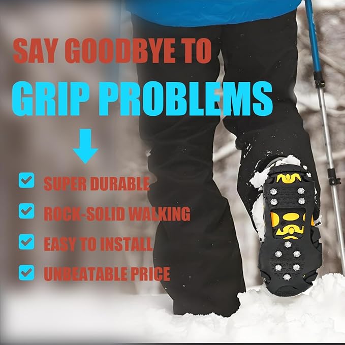 Ice Cleats for Shoes and Boots, Ice Snow Traction Cleats Grippers, Non Slip Shoe Ice Grippers,10 Steel Rubber Spikes Crampons Anti Easy Slip Studs Crampons Slip-on Stretch Footwear