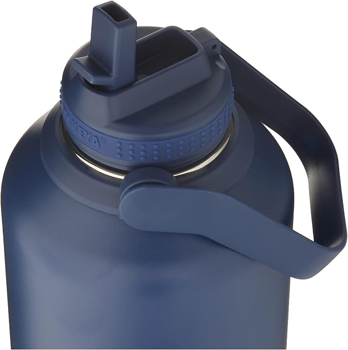 Takeya Actives Water Bottle with Straw Lid - Durable & Easy-Care Water Bottle with Stainless Steel Insulation - BPA-Free Lid with Carry Handle & Straw - Dishwasher-Safe - 64 oz, Midnight Blue