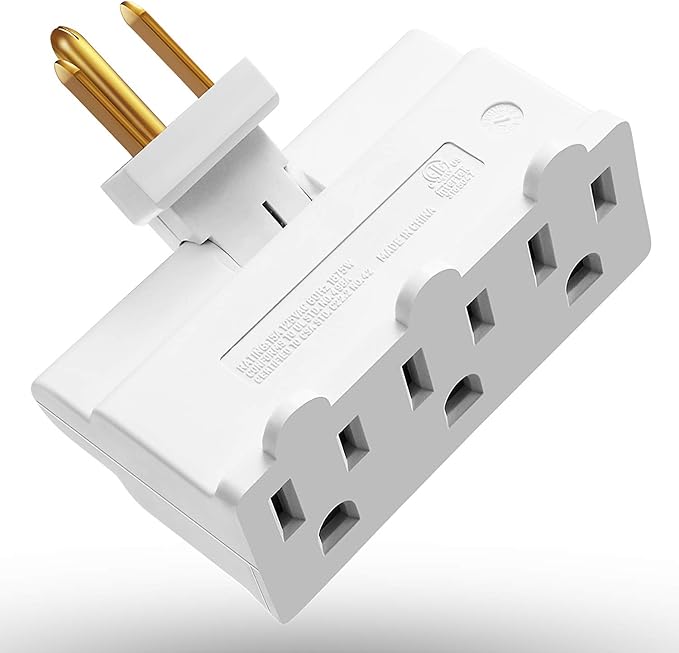Fosmon 3 Outlet Adapter, 3 Way Rotating Outlet Plug Adapter, Swivel Plug Outlet 90 Degree Right Angle Plug Adapter, Three Way Rotating Electrical Outlet Wall Extender Indoor, 3-Prong, Grounded