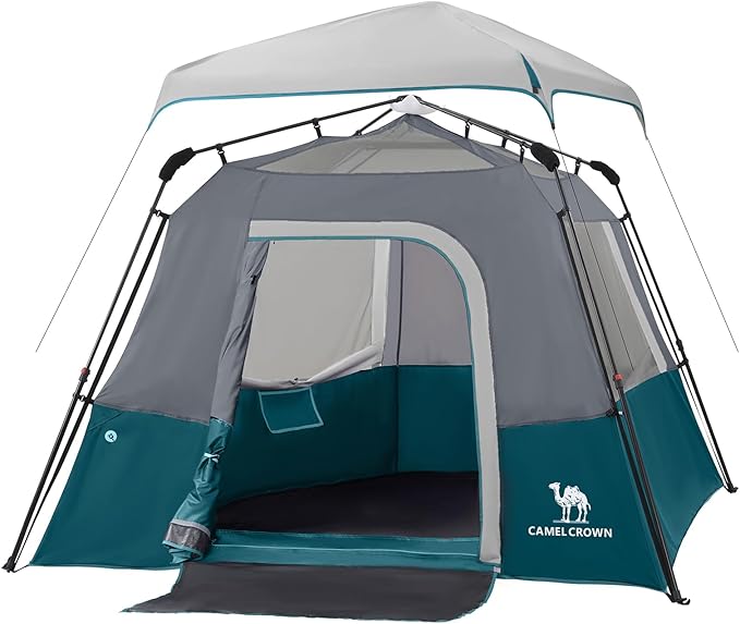 Camping Tents 4/6 Person Pop Up Instant Tent - Setup in 60s for Family Camping, Windproof Design, Family Cabin Tent with Rainfly & Backpack Carry Bag