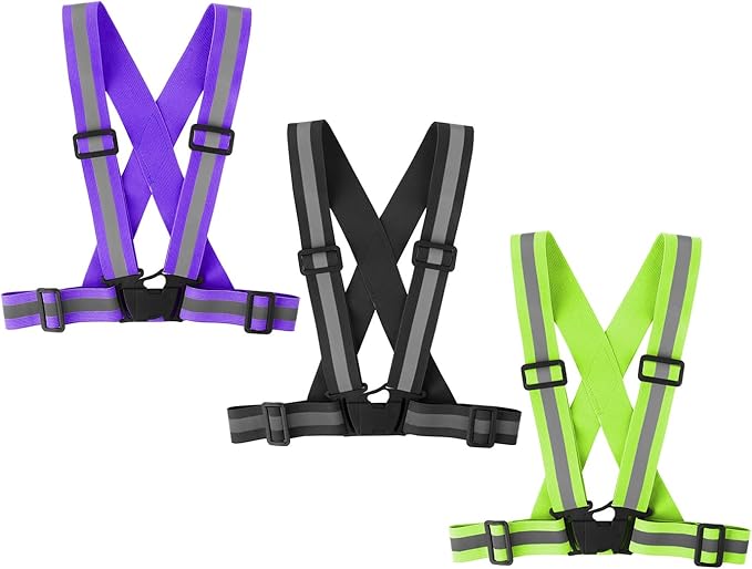 Running Reflective Vest Gear 3 Pack, Adjustable Safety Vest High Visible Reflective Belt Straps Night Walking Vest