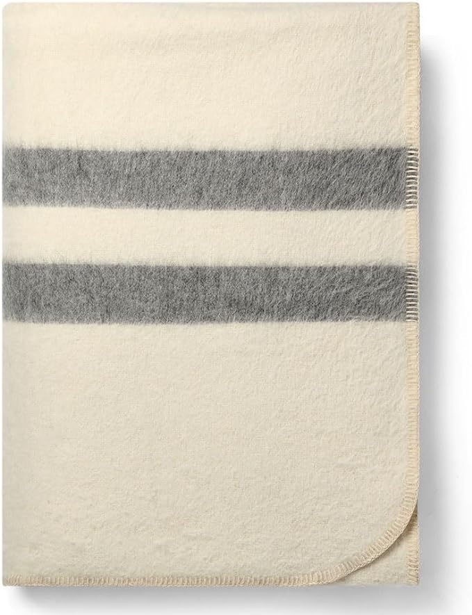Thick Alpaca Wool Blanket Queen Size Heavyweight for Camping Outdoors or Using Indoors | Soft Peruvian Alpaca Wool Blankets (Ivory - Soft Gray Stripes, Queen)