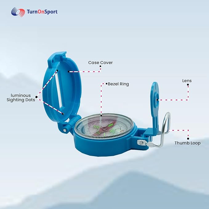 TurnOnSport Lensatic Compass - Hiking & Camping Navigation - Orienteering & Map Reading - Boy Scout & Professional Field Compass