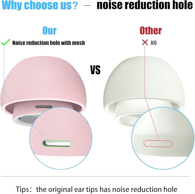 3 Pairs Replacement Ear Tips for AirPods Pro and 2nd Generation with Noise Reduction Hole, Silicone Ear Tips for AirPods Pro with Portable Storage Box and Fits in Charging Case (S/M/L, Pink)
