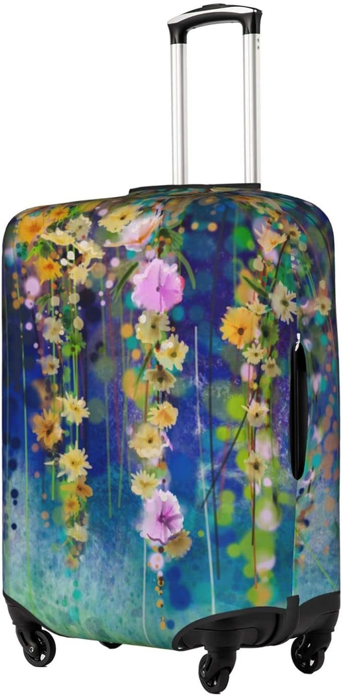 Travel Luggage Cover Suitcase Protector, Abstract Spring Flower Watercolor Washable Elastic Stretch Anti-scratch Baggage Cover with Concealed Zipper for Wheeled Suitcase Fits 25-28 Inch Luggage