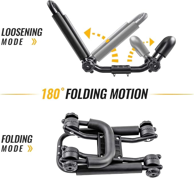 2 Pairs Fold Down J Bar Kayak Rack Designed mounts to virtually All crossbars and Load Bars Double Folding J Bar Car Roof Carrier for Kayak Canoe Surf Board and SUP Paddle Boat
