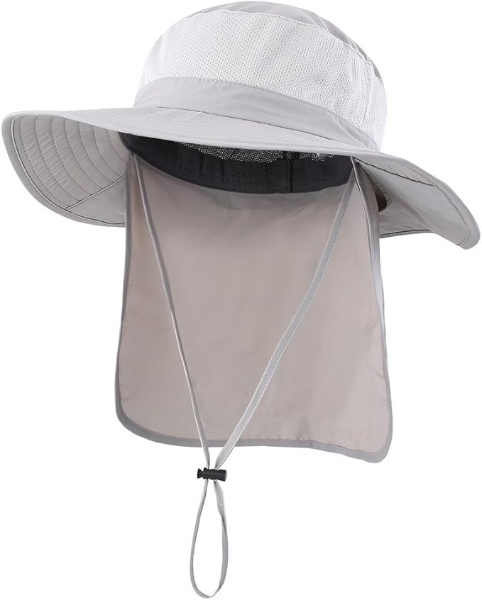 Home Prefer Outdoor UPF50+ Mesh Sun Hat Wide Brim Fishing Hat with Neck Flap Sun Hat for Men Women