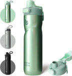 BOTTLE BOTTLE Insulated Water Bottle 24 oz with Handle and Flip Tops Lids Stainless Steel Water Bottle Push Button Lid Leak proof Portable for Running Travel Sports Hiking green
