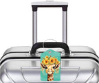 2 Pack Luggage Tag for Suitcase, Cute Unique Leather Bag Tags Identifiers Privacy Cover ID Label with Durable Steel Loop for Women Men Kids Girls Travel，GiraffeJ