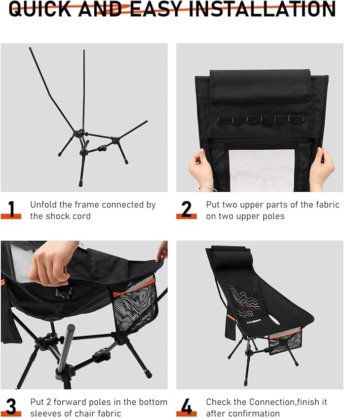 NOVSIGHT Camping Chair - High Back Lightweight Portable Camp Chairs with Headrest Breathable Backrest, Outdoor Folding Camping Chairs for Adults