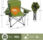 TIMBER RIDGE Oversized Folding Camping Chair for Adults, Support 550 LBS Heavy Duty with Cup Holder Side Pocket for Camp, Lawn, Picnic, Green, 2 Pack