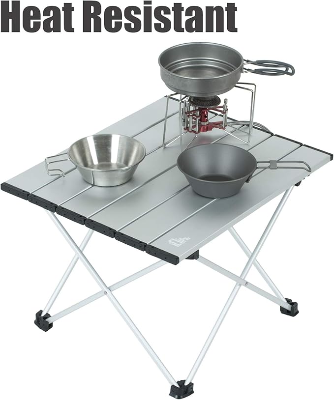 iClimb Ultralight Compact Camping Folding Table with Carry Bag (Silver - S)