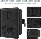 Passport Holder Wallet Cover Personalized Letter A-Z Travel Wallet RFID Blocking Passport Cover Wallet Case for Travel Passport Book Holders for Women and Men, Black-D
