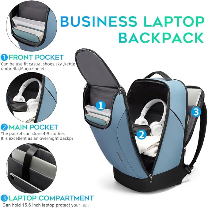 FUTURE AESTHETICS Business Smart Backpack Waterproof for women,men,Fight Approved Durable Backpack suitable as overnight and travel backpack (Light blue)