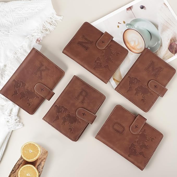 Passport Holder Wallet Cover Personalized Letter A-Z Travel Wallet RFID Blocking Passport Cover Wallet Case for Travel Passport Book Holders for Women and Men, Brown-O