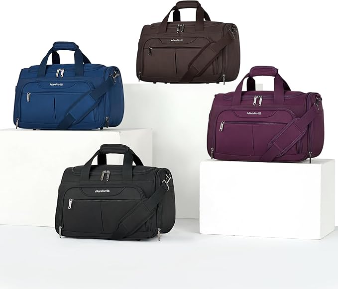 Hanke Small Travel Duffel Bag, Under Seat Carry On Personal Item Bag with 11 Pockets, Lightweight Water Resistant Foldable Weekender Bag with Trolley Sleeve for Travel Gym Daily Use（Purple）
