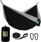 Camping Hammock,Camping Essentials,Lightweight Portable Double & Single Hammock with Tree Straps, Camping Gear for Outside Hiking Camping Beach Backpack Travel, Black & Grey, Large