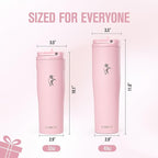 Coolflask Water Bottle 40 oz Fits Car Cup Holder, Slim Tumbler Stainless Steel with Straw & Handle, Vacuum Flask Leakproof Wide Mouth for Travel Sports Gym, Pink