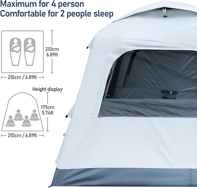 Quick Setup Tent,Automatic Inflatable Camping Tent,Easy Set up 3-4 Person Glamping Outdoor 4 Season Air Blow Up Tents, Rainfly & Windproof Portable