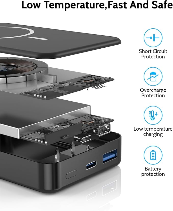 Magnetic Power Bank 26800mAh for Magsafe Portable Charger, Aluminum Alloy casing Large Capacity 20W USB-C in&Out Wireless Fast Charging Battery Pack for iPhone 17/16 Pro Max/15/14/13/12 Series, Black