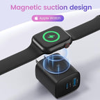 PD 20W USB C Charger Block for Apple Watch,3-in-1 Charging Station with Built-in Wireless Charger, Dual Ports Compatible with Apple Watch, iPhone, AirPods, Black