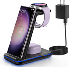 Wireless Charging Station for Samsung/Android, Fast Wireless Watch Charger Station Compatible for Samsung Galaxy S25 Ultra/S24/S23+/Z Flip 7/6 Fold 7/6, Watch8/7/Pro/Active 2 Galaxy Buds3/2 Pro(Black)