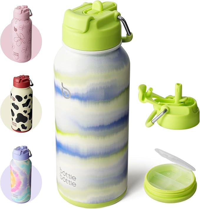 BOTTLE BOTTLE 32oz Insulated Water Bottle Stainless Steel Sport Water Bottle with Straw Dual-use Lid Design for Gym with Pill Box