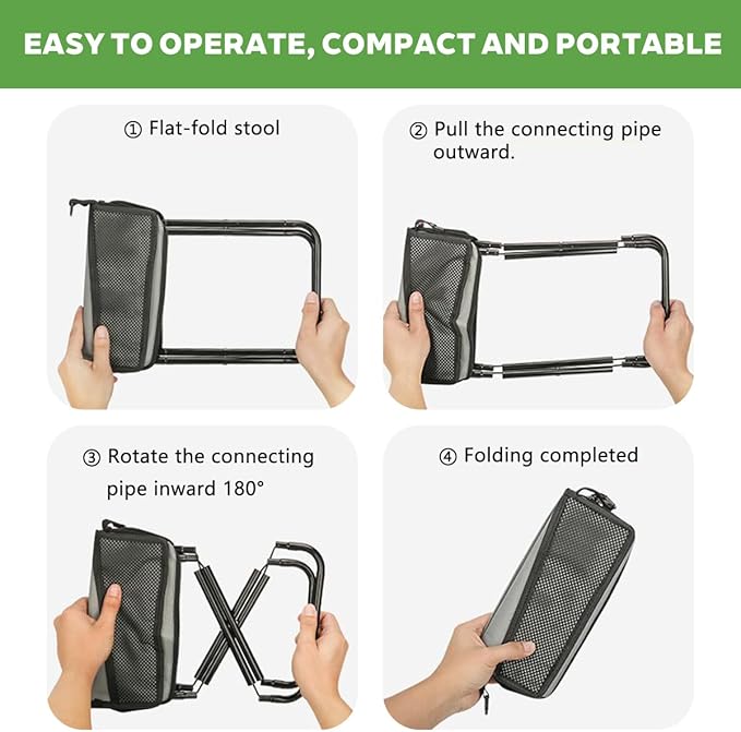 2-in-1 Collapsible Camping Stool & Sling Bag / 220LB Load Capacity Folding Portable Fishing Stool/Collapsible Stool for Camping, Hiking, Fishing, Gardening & Beach Outdoor Activities,Grey