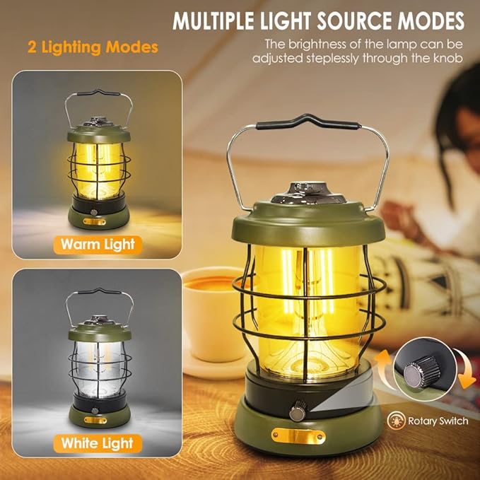 UniqueFire Rechargeable Camping Lantern 1500 High Lumens Hurricane Camp Light 2 Modes Portable Electric Tent Lamp Hands-Free Flashlight Lantern,5000 mAh Battery LED Lanterns for Power Outages
