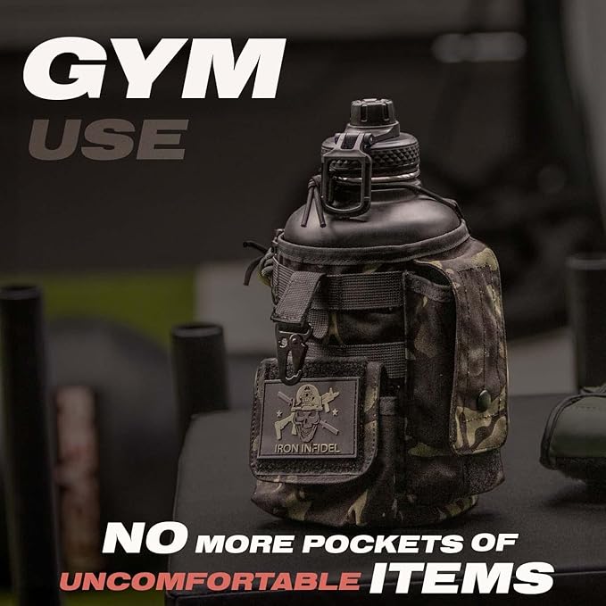 Iron Infidel Battle Bottle - Half Gallon Insulated Water Bottle with Paracord Handle - Large 64 oz Stainless Steel Water Jug & Rugged, Removable Sleeve For Keys, Wallet, Phone (Black Camo 2 Liter)