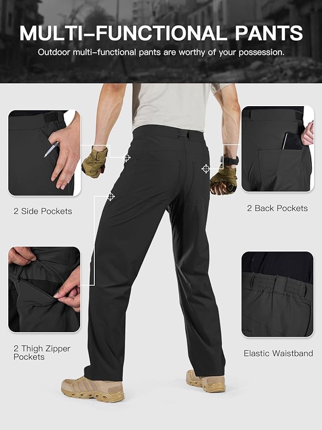 FREE SOLDIER Men's Outdoor Cargo Hiking Pants with Belt Lightweight Waterproof Quick Dry Tactical Pants Nylon Spandex