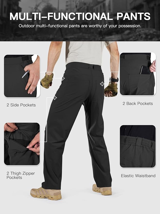 FREE SOLDIER Men's Outdoor Cargo Hiking Pants with Belt Lightweight Waterproof Quick Dry Tactical Pants Nylon Spandex