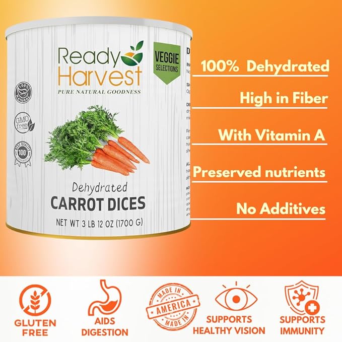 Ready Harvest Canned Carrots Dehydrated Emergency Dried | Prepper Food Long Term Supply Survival 25 Year Shelf Life #10 Can 3lbs 6 Cans
