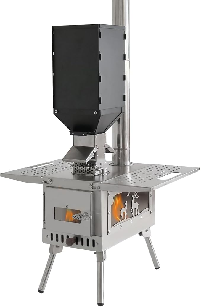 Outdoor Camping Stove Accessory Pellet Bin with Burner for Tent Stove (Black)