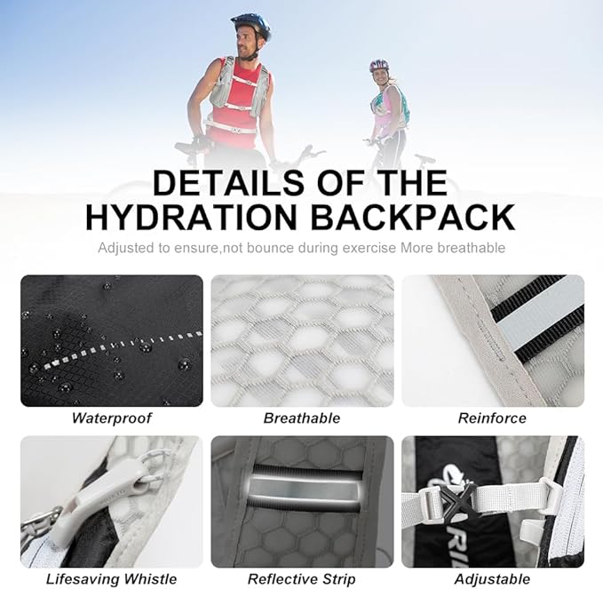 INOXTO Hydration Pack Backpack ，Water Backpack with 2L Leakproof Water Bladder, Running Hydration Vest for Man, Daypack for Cycling Motocross Climbing Trail Running