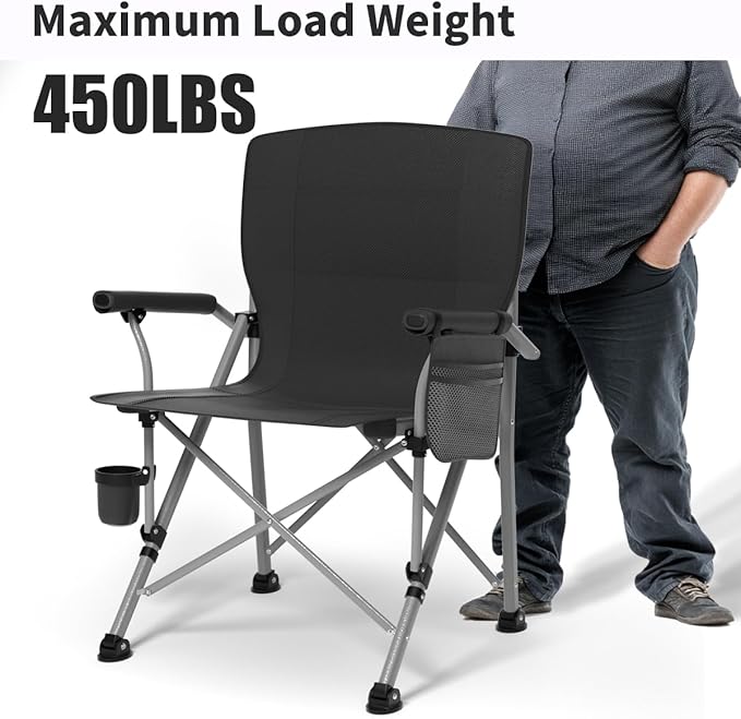 Oversized Camping Chair for Adults Heavy Duty,Heavy Duty Lawn Chair with Side Pockets，Outdoor Camping, Fishing, Beach,Hiking Foldable Camping Chair
