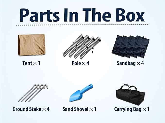 10×10ft UPF50+ Beach Tent Sun Shelter, Windproof Stable Outdoor Pop Up Beach Shade Canopy for Camping, Fishing, Backyard Fun or Picnics, 4 Poles