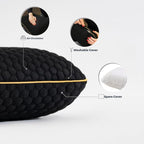 Memory Foam Travel Pillow with Washable Cover & Carry Bag – Compact, Soft & Breathable Neck Pillow for Airplane, Camping & Car (Black- with Extra Gray Cotton Cover, 15.7x9.8x3.9 inches)