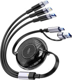 100W Multi USB Charging Cable, 6-in-1 Retractable USB C/Lightning/Micro Multi Charger Cords for iPhones, iPads, MacBook, Tablets, Galaxy, Note & More - 4Ft/1.2M 5A Fast Charging, Portable, Black