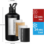 Insulated Water Bottle 128oz,Triple Wall Vacuum Stainless Steel(Dishwasher Safe),Leak Proof & Non-BPA,Flask Jug with Paracord Handle & Straw Spout Lids Sports Black