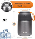Insulated Thermo Food Jar for Hot & Cold Food for Kids Adult, 17&24 oz Soup Thermal Hot Food Containers for Lunch, Triple Layer Insulation Stainless Steel Food Jar with Spoon (2 Pack Grey)