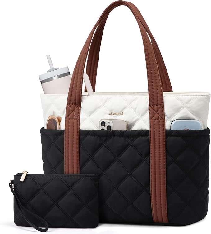 LOVEVOOK Puffer Tote Bag for Women, Puffy Work Handbag, Travel Shoulder Carry On Bag with Zipper for Teacher Nurse Gym