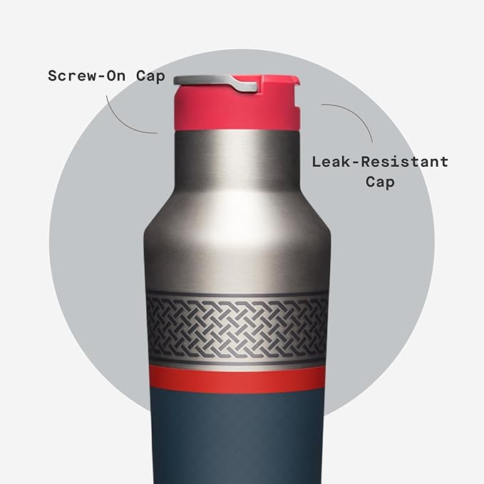 Corkcicle Marvel Sport Canteen - Triple-Insulated Stainless Steel Water Bottle - Straw Cap & Folding Metal Handle - Summer Drinkware Gift - Keeps Drinks Ice Cold - Thor - 20 oz