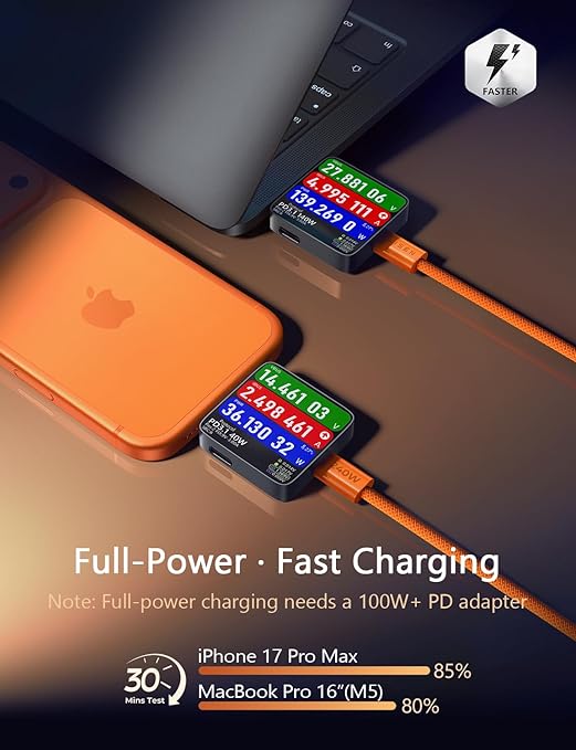 LISEN USB C to USB C Cable, 240W C to C Cable Fast Charging [10FT, 2 Pack] Type C Charger Fast Charging USBC to USBC Cable for iPhone 17 16 15 Pro Max iPad MacBook Neo Air Pro Samsung S26, Orange